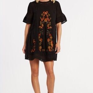 Free People Embroidered Black Dress